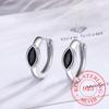 Real 925 Sterling Silver Crystal Hoop Earrings for Women Simple Korean Black/white Stone Earring Wedding Party Jewelry Gift