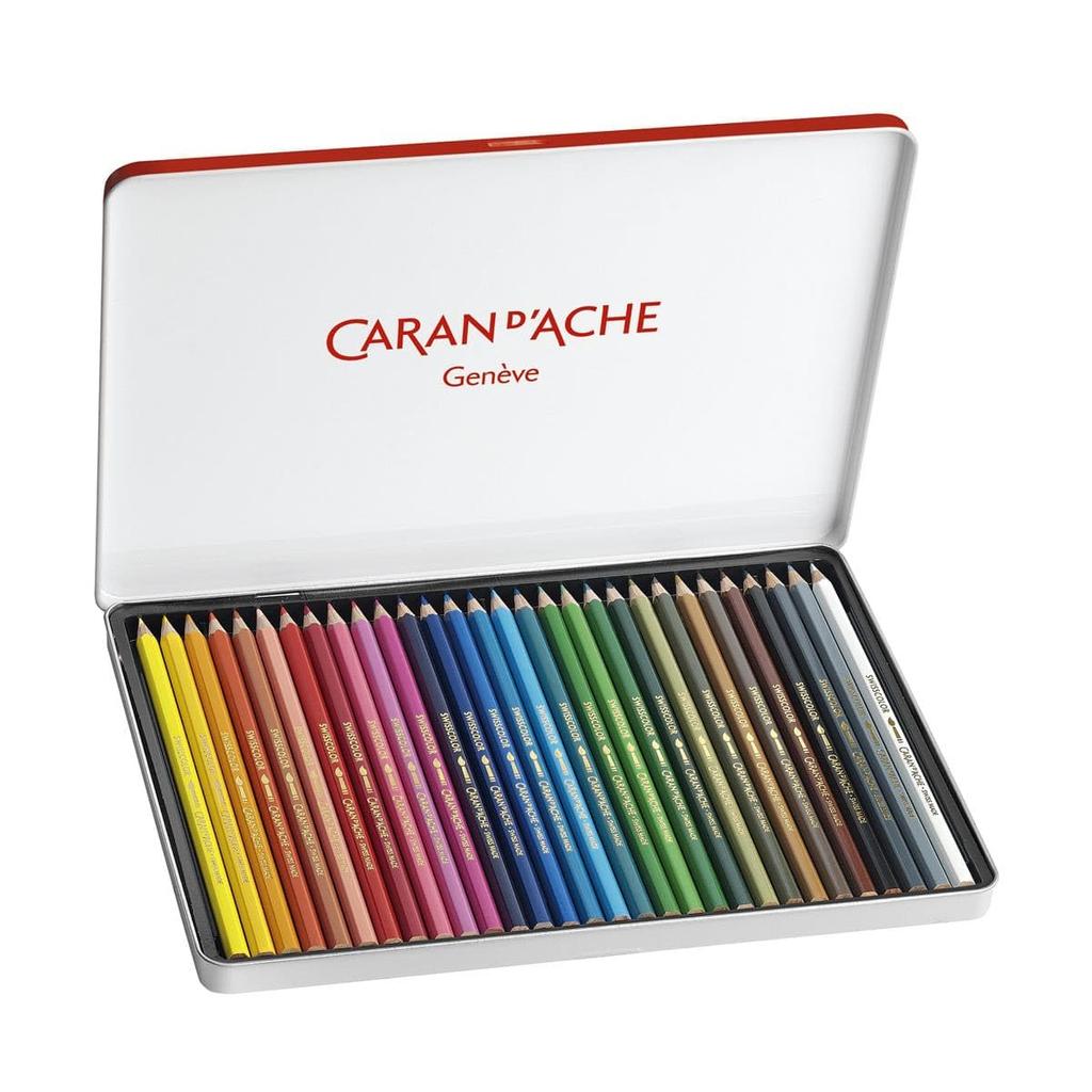 Caran Swiss Color Water Soluble Colored Pencils Set of 30 Colors In a Can d'Ache 1285-730