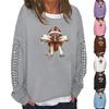 Women's Fashion Casual Long Sleeve Solid Color Printed Round Neck Top Sweatshirt