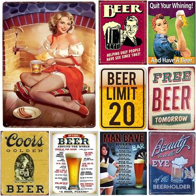 Пивное меню, бесплатное пиво, металлические жестяные вывески, плакаты, тарелка, Настенный декор для баров, мужская пещера, кафе, клубы, ретро постеры, доска