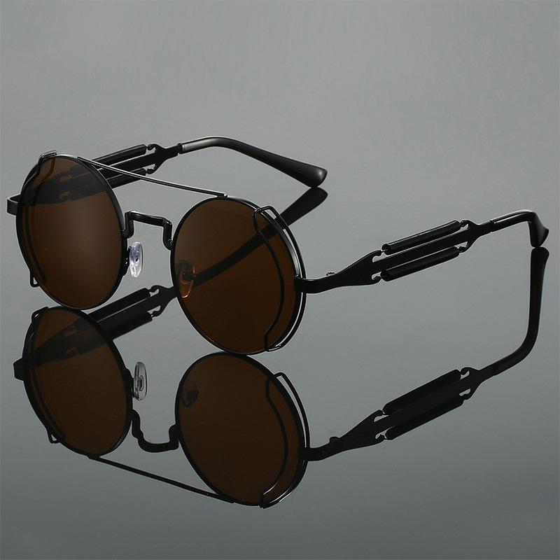 Non-polarized Steampunk Sunglasses Men Round Red Lens Punk Sun Glasses Black Metal Gothic Style New Products Women Shades