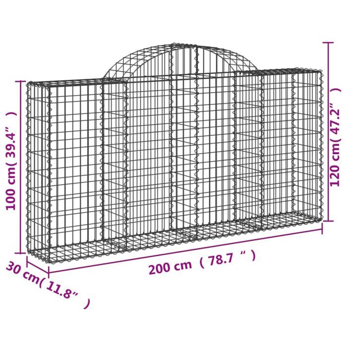 VidaXL Paniers à gabions arqués 5 pcs 200x30x100/120 cm Fer galvanisé, gabion, cage de gabion, panier de mur de gabion, mur 3146113