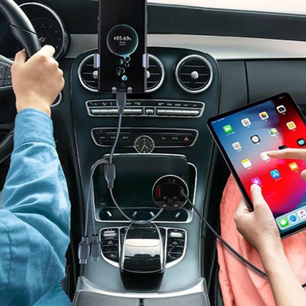 Автомобильный Bluetooth 5.0 FM-передатчик MP3-модулятор плеер Handsfree аудиоресивер 3.1A Bluetooth автомобильное зарядное устройство с 3 кабелями для iPhone Huawei Xiaomi