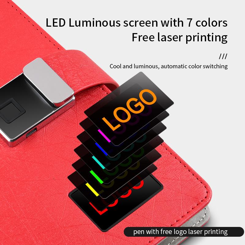 Refillable Loose Leaf Binder Notebook Fingerprint Lock Power Bank Diary Leather Organizer with Wireless Charger Usb Flash Drive