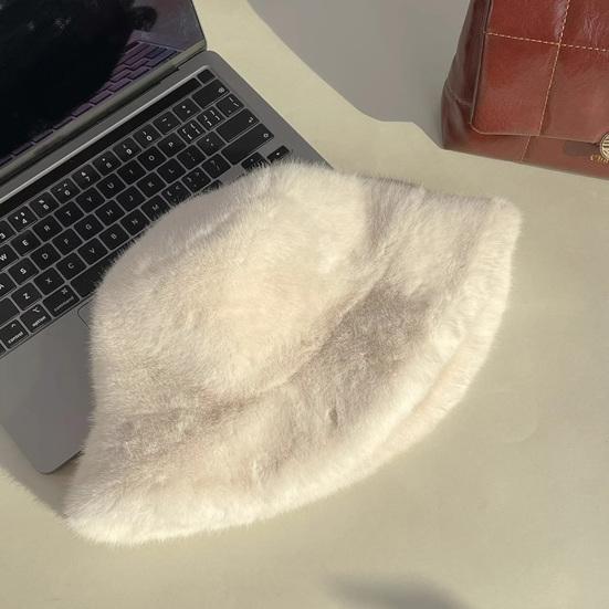 Women Winter Bucket Hat Fuzzy Plush Short Brim Solid Color Dome Windproof Warmth Sun Protection Fisherman Cap Outdoor Travel Headwear