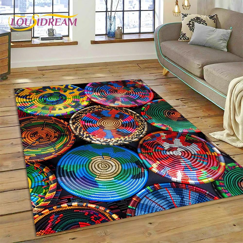 VIKAMA Colorful Flower Woven Art Mandala Rug, Non-Slip Carpet For Living Room, Bedroom, Sofa, Home Decor, Doormat