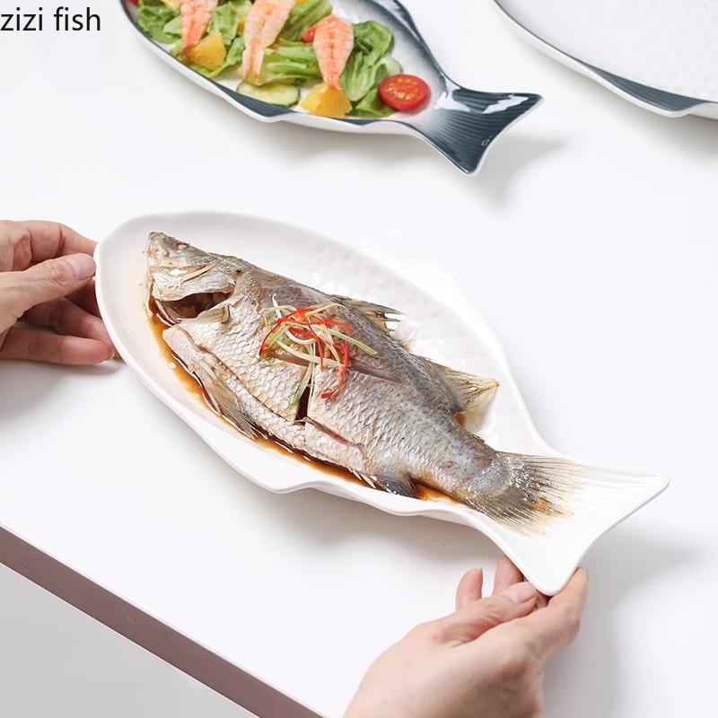 Fish Shape Ceramic Dinner Plate Creative Steaming Fish Plate Cooking Plate Fish Plates Sushi Dish Restaurant Specialty Tableware