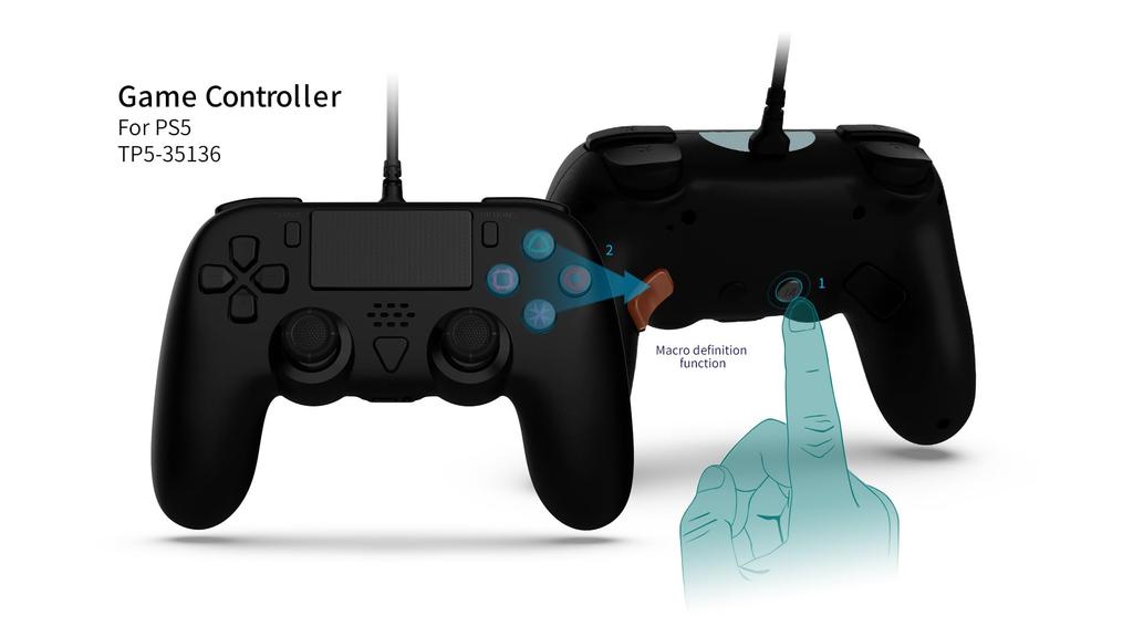 Wired Controller Compatible with PS 5 5 Wired Controller with Advanced Reverse Button with Fingers 2 2 Mid 5/PS Pro/PS Slim/PC - Built-in