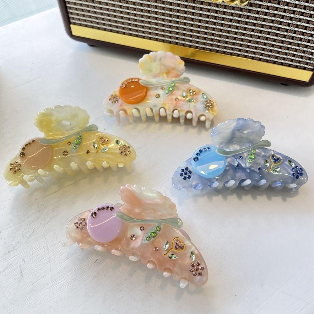 Acetate Flower Hair Claw Cherry Shark Clip Cute Rhinestone Hair Clip Daily