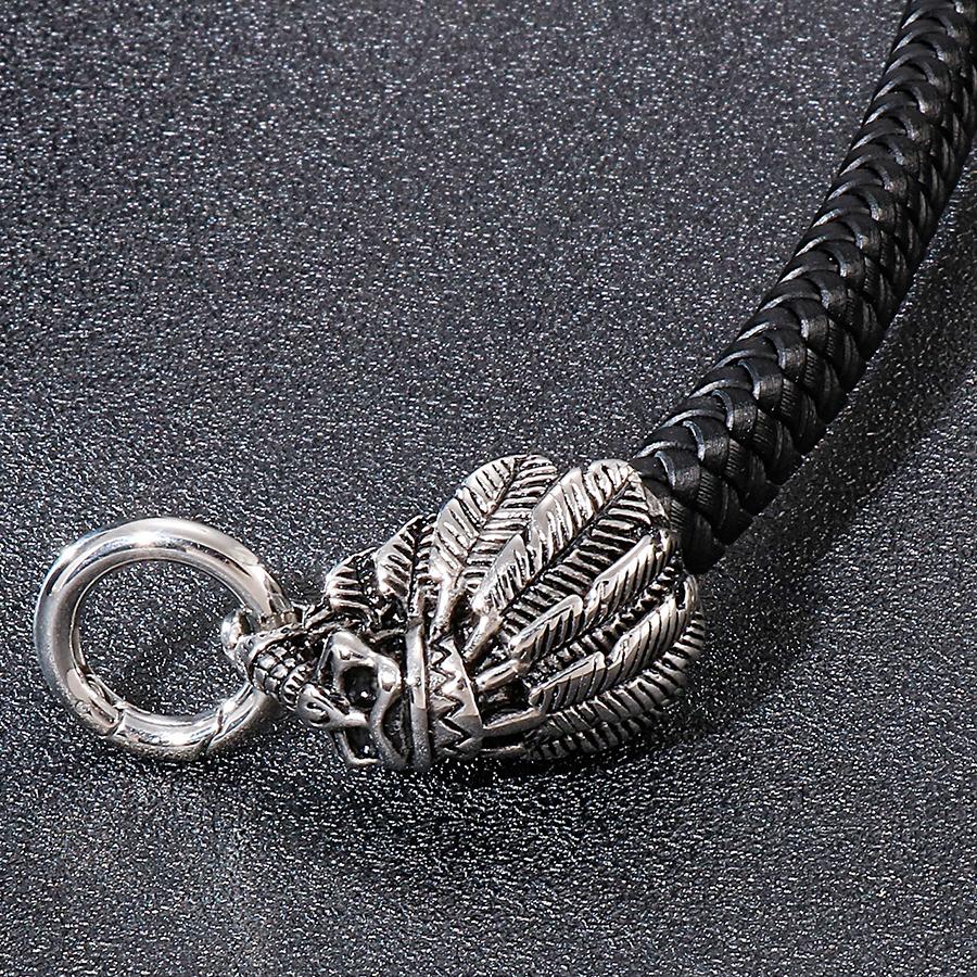 Готический панк-стиль Браслет с двойной головой черепа для мужчин Ретро Нержавеющая сталь и плетеная кожа Мужские браслеты-обертывания Ювелирный аксессуар