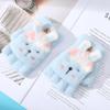 New Cartoon Cute Little Girl Winter Warm Gloves for Outdoor Cycling To Prevent Cold Baby Writing Half Finger Flip Up Cover