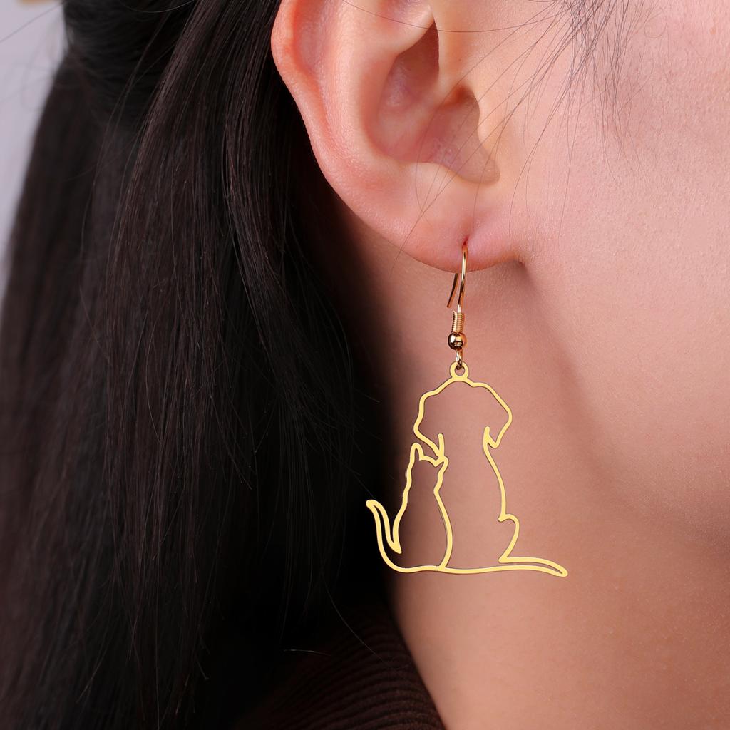 Lucktune Cute Hugging Cats Kittens Dog Women's Earrings Stainless Steel Drop Earrings 2026 Trend Jewelry Birthday Gift Sale