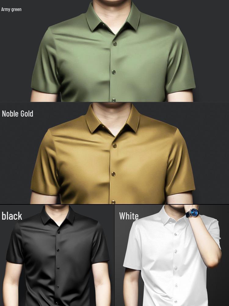 Мужская деловая рубашка с коротким рукавом из ледяного шелка, не мнущаяся