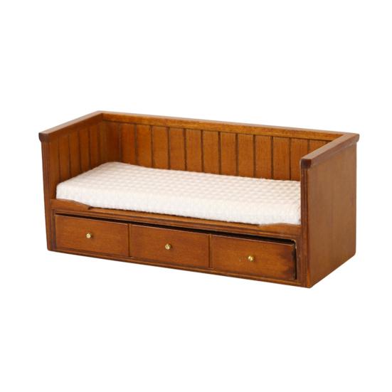 Миниатюрная односпальная кровать для кукол 0.05 Мебель для кукольного домика Ретро Деревянная