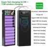 Съемный корпус Power Bank на 20 аккумуляторов 18650, 22,5 Вт PD QC3.0, быстрая беспроводная зарядка, DIY-оболочка со светодиодной подсветкой, ящик для хранения аккумуляторов 18650
