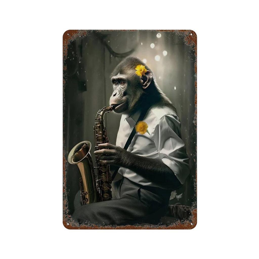 Металлическая табличка D Flat Винтажная Забавная Обезьяна Набор жестяных табличек Обезьяна Бармен Повар Музыкант Настенное искусство Декор домашнего бара