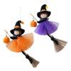 Halloween Hanging Witch Decor Mini Plush Flying Witch Doll with Broom for Haunted House Lawn Garden Patio Halloween Party Decor