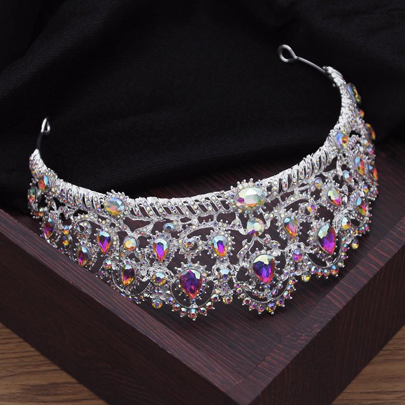 Baroque Ab Crystal Wedding Crown Bridal Tiaras Headbands For Queen Bride Diadem Headdress Prom Hair Jewelry Ornaments