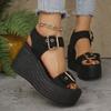 European and American Foreign Trade Sandals Women's Summer New Slope Heel Platform Sandals Straw Belt Buckle Fish Mouth Casual Sandals