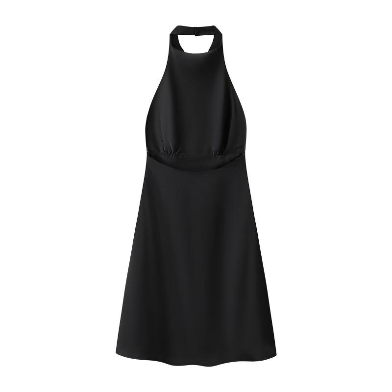 Sexy Satin-like Halter Neck A-Line Dress Women Slim Fit Elegant Party Date Clubwear