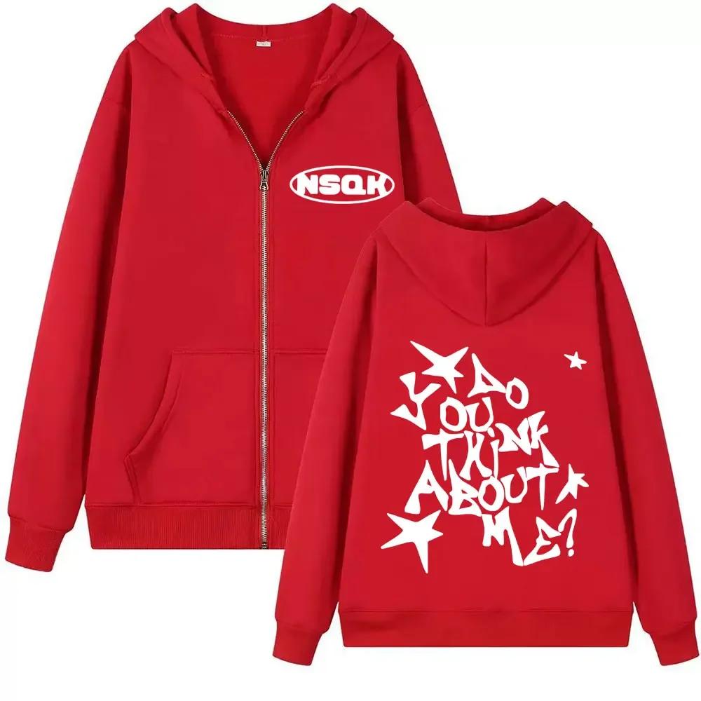 Rapper Nsqk Aoou Thnk About Me Album Zip Up Hoodie Hip Hop Zipper Sweatshirts Casual Harajuku Long Sleeve Hoodies