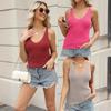 Spring and Summer Women's Vest U-neck Sleeveless Ribbed Knitted Casual Vest T-shirt Women