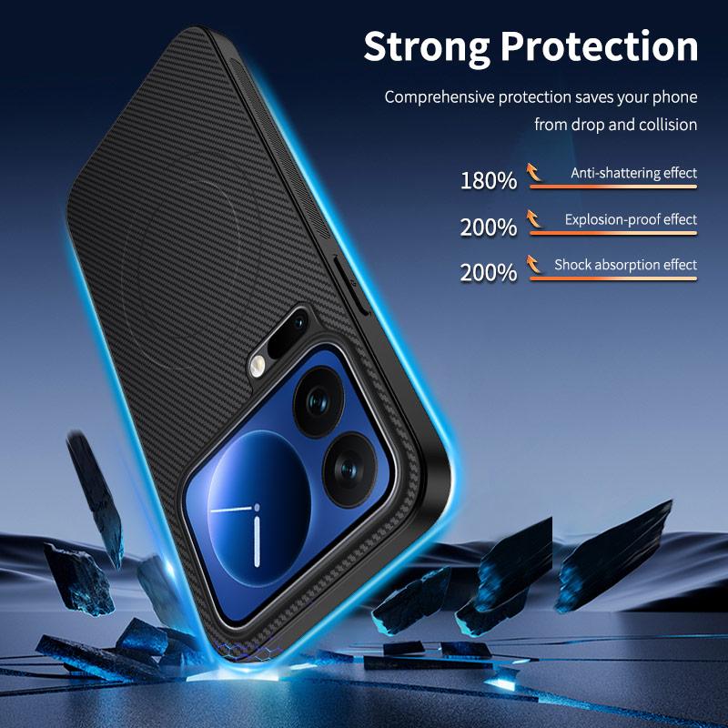 For Xiaomi 17 Pro Magnetic Case WANLONFENG TQ Series Carbon Fiber Texture PC TPU Phone Cover
