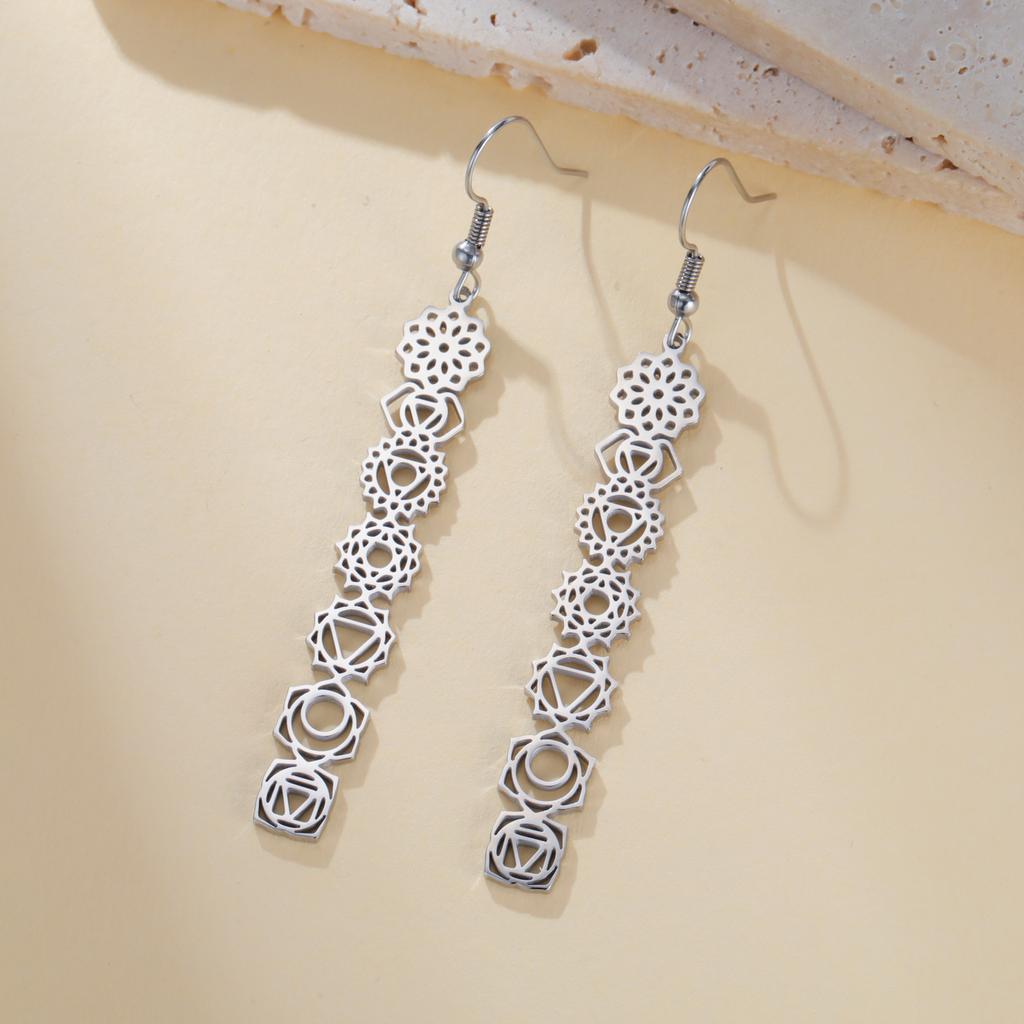 COOLTIME7 Chakra Dangle Earrings for Women Stainless Steel Gold Color Long Earrings Yoga Meditation Amulet Jewelry