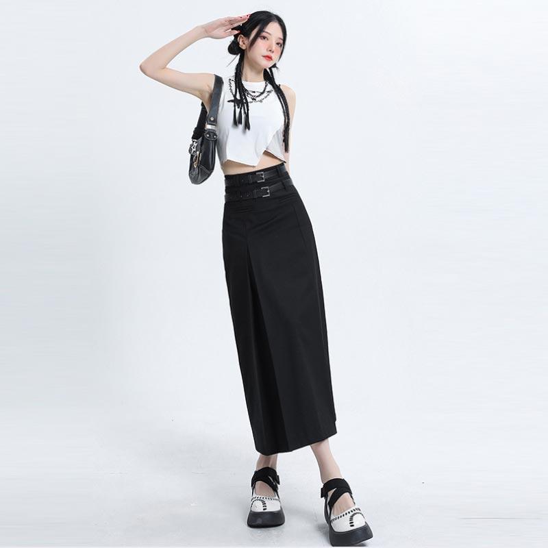 Юбка-миди с высокой талией для женщин, осенняя повседневная плиссированная длинная юбка трапециевидной формы, серая, черная, модная одежда в корейском стиле, женская Y2k