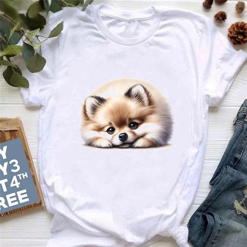 Watercolor Pomeranian Animal Printed T Shirt Girls Harajuku Kawaii Clothes Summer Fashion T-Shirt Women Casual Tshirt Femme