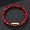 Fashion Men Women Red Leather Bracelet Charm Stainless Steel Button Neutral Accessories Female Bracelets Bangles