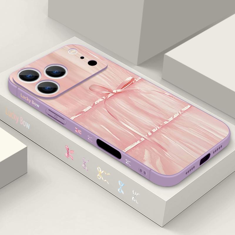 Чехол-шнурок с рисунком из мультяшных бантиков для iPhone 17 Pro Max iPhone 16 15 14 13 Pro Max 11 16E 17E Мягкая силиконовая задняя крышка телефона
