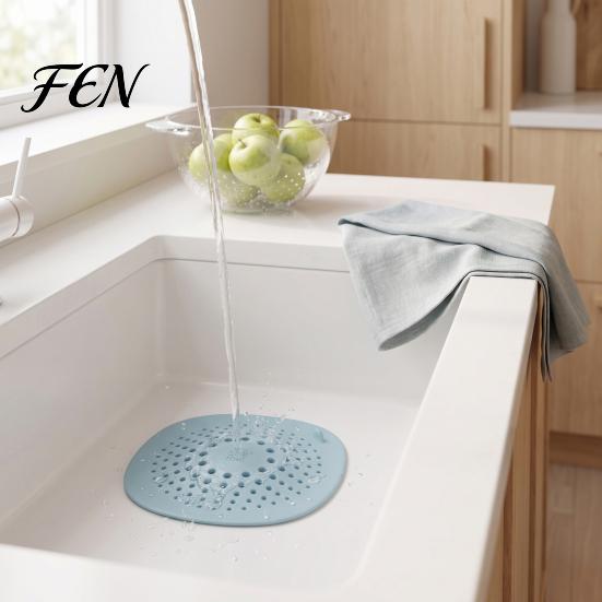 Universal Drain Strainer Kitchen Sink Mat with Suction Cup, Food Residue & Hair Removable Catcher Floor Cover, Anti Clogging Filter Mesh for Bathroom