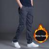 Men's Fleece-Lined Pure Cotton Cargo Pants - Loose Fit for Winter Warmth