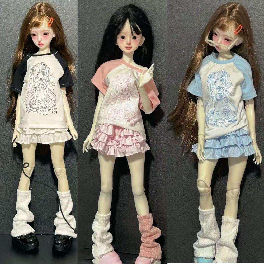 With Leg Socks Leisure T-shirt Cartoon Doll Cake Skirt for 30/45cm Dolls for 1/4 1/6 BJD Dolls