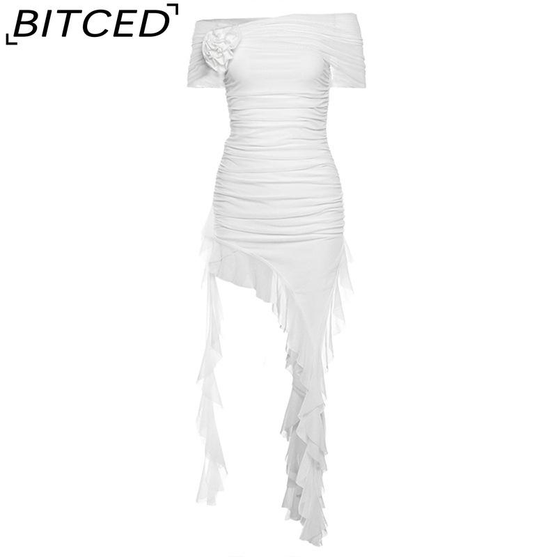 BITCED Весеннее женское однотонное облегающее платье-бюстье с высокой талией, модное, с открытыми плечами