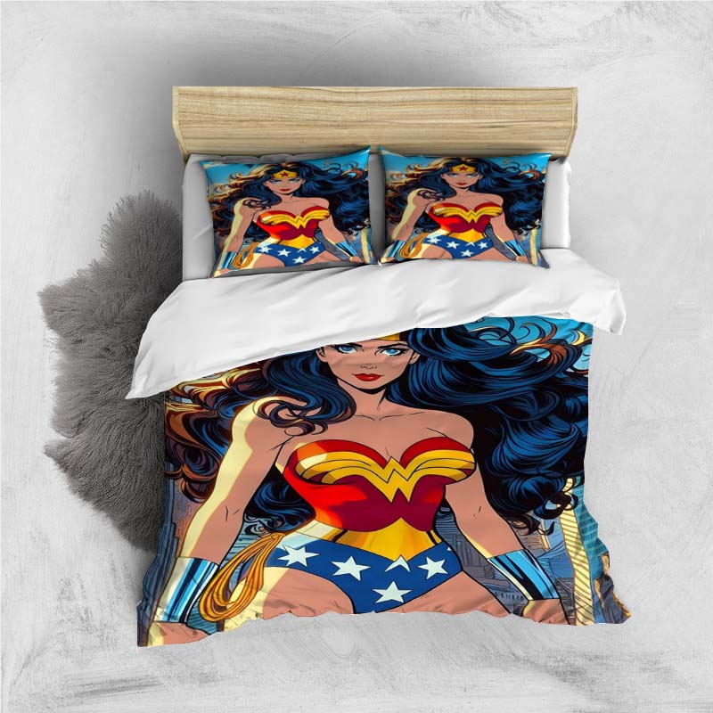 Новый мини-набор постельного белья Wonder Woman (Чудо-женщина) из комиксов, 1 пододеяльник и 2 наволочки, декор для дома, праздничный подарок.