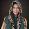 Dubai, Malaysia Leopard Print Embellished Crumpled Scarf, Women'S Head Scarf