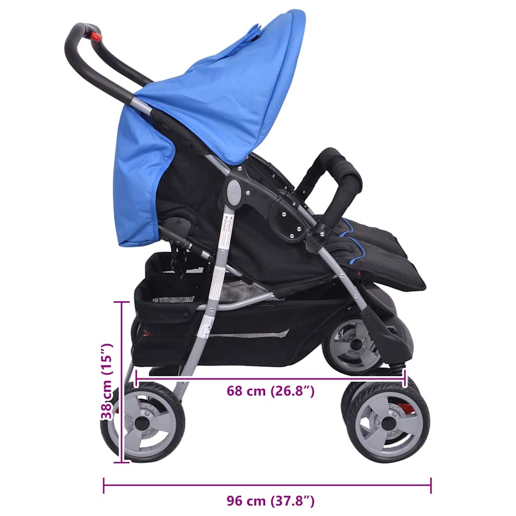 Twin Stroller Steel Frame Blue and Black