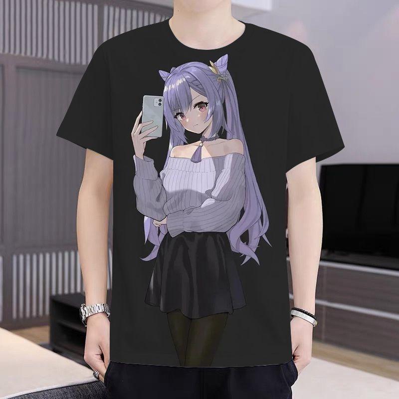 Genshin Impact Ganyu Animation Peripheral Anime Game 3D Print Clothes Summer Round Neck T-shirt Men's and Women's Casual Short Sleeve