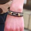 Men Bracelet Vintage Three Layers Braided Ethnic Stainless Alloy Hand-woven Exquisite Lightweight Faux Leather Decorative Wrist Strap