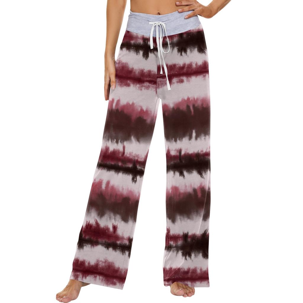 Women's Fashion Casual Comfortable Pajama Pants Tie-Dye Printed Drawstring Wide Leg Pants Trousers