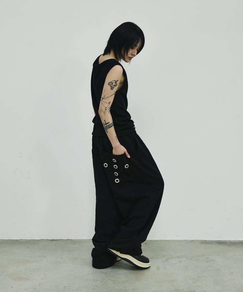 SCALLYWAG Summer Mega Wide Eyelet Training Pants [Black]
