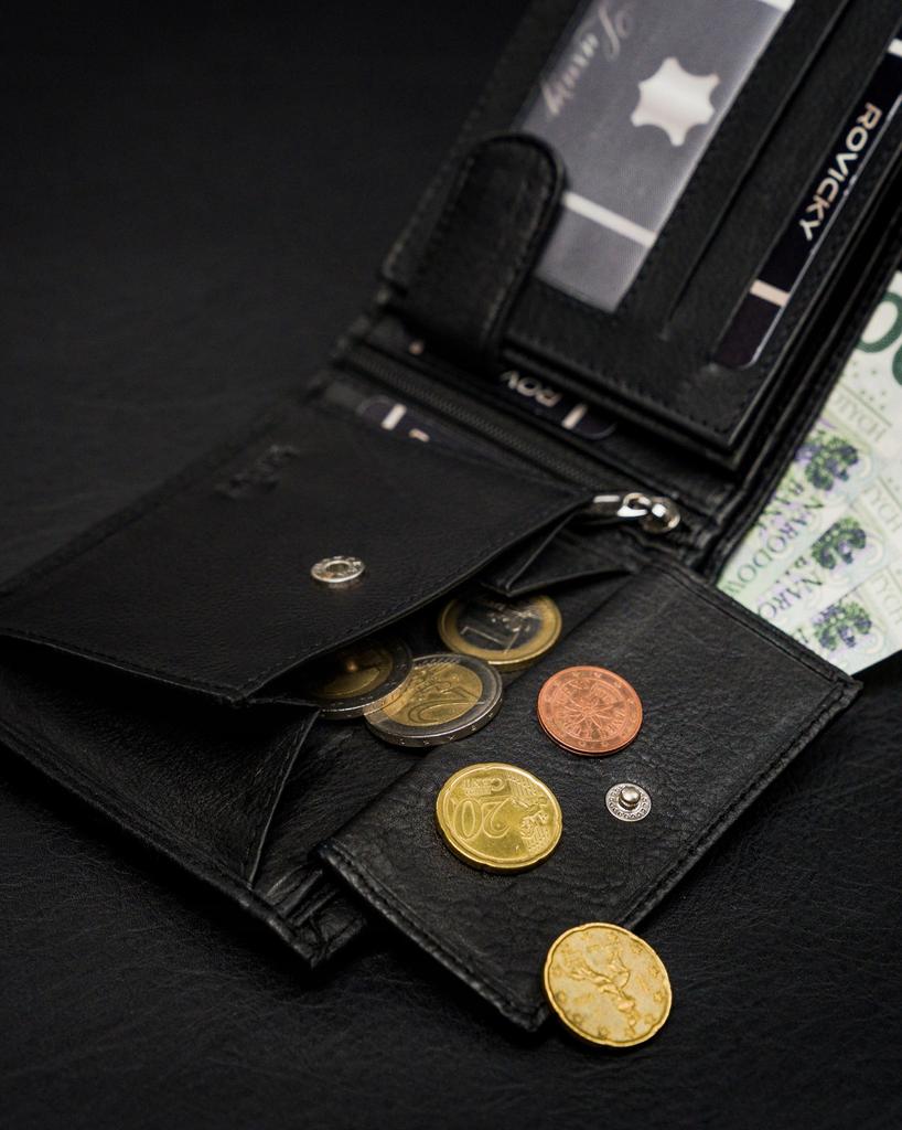 Men's horizontal wallet with zipper compartment, genuine leather, RFID Stop - Rovicky