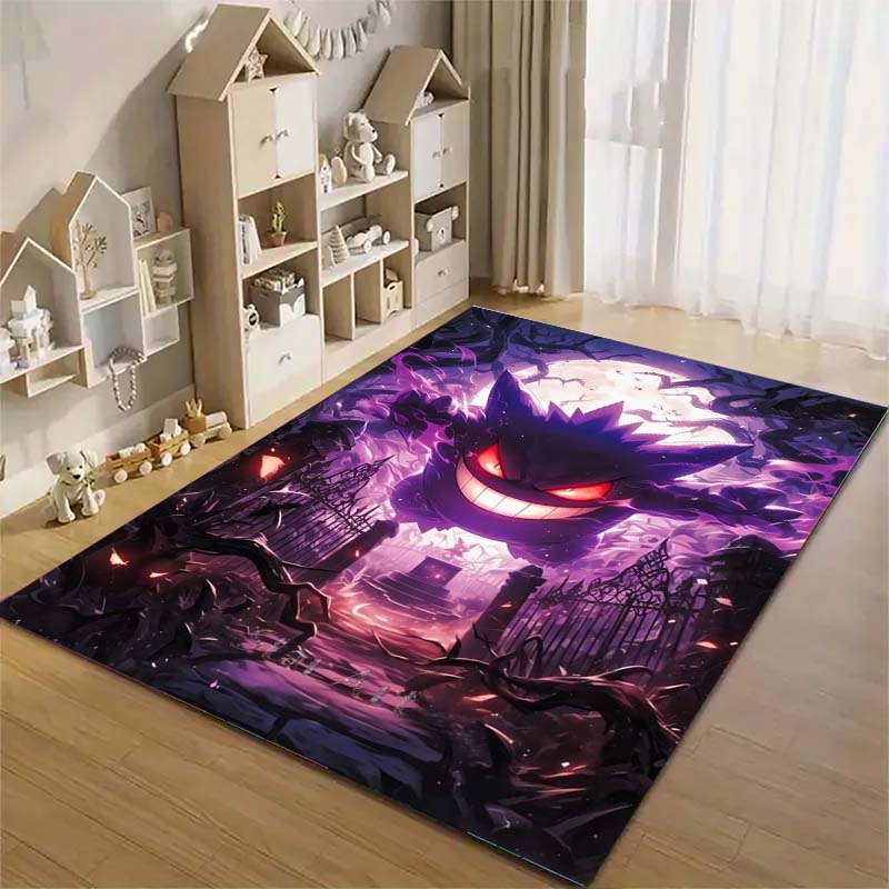 Gengar Printed Area Rug Cartoon Ghost Pattern Non-Slip Floor Mat Soft Carpet for Bedroom Living Room Decor
