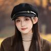 Hat Women's Autumn and Winter British Style Outdoor Leisure Windproof Beret Versatile Belt Buckle Octagonal Hat Retro Painter Hat