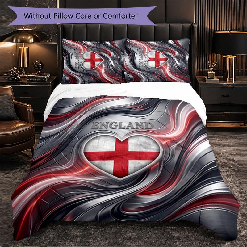 England Football Pattern 3 Pieces Bedding Set Soft Microfiber Duvet Cover with Pillow Cases for Bedroom