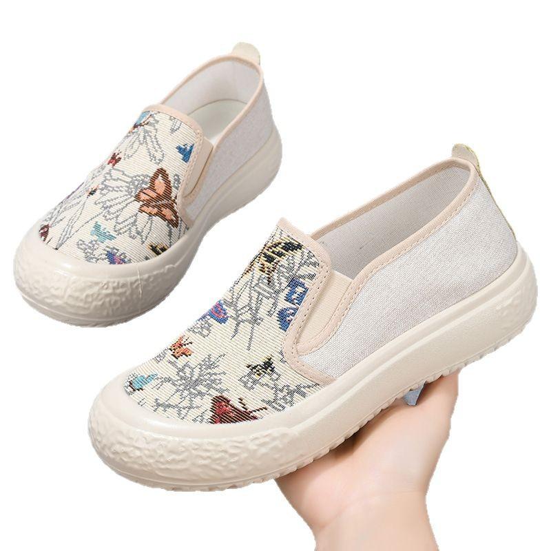 2025 Spring New Loafers Canvas Women's Shoes Lazy One-pedal Platform Fisherman Shoes Fashion Casual Canvas Shoes
