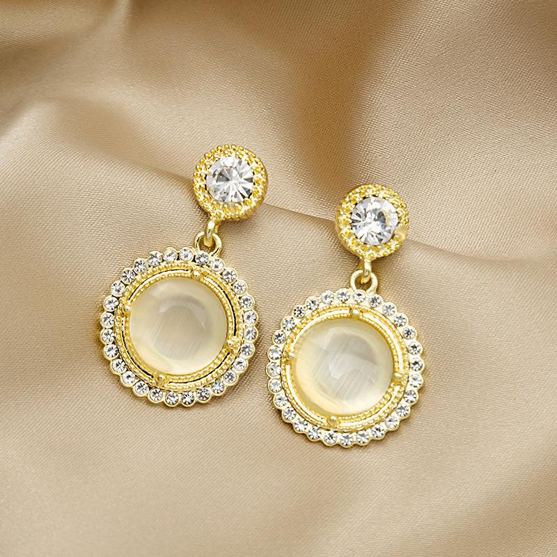 S925 silver needle opal stud earrings femininity geometric love premium earrings ins style Korean earrings collection