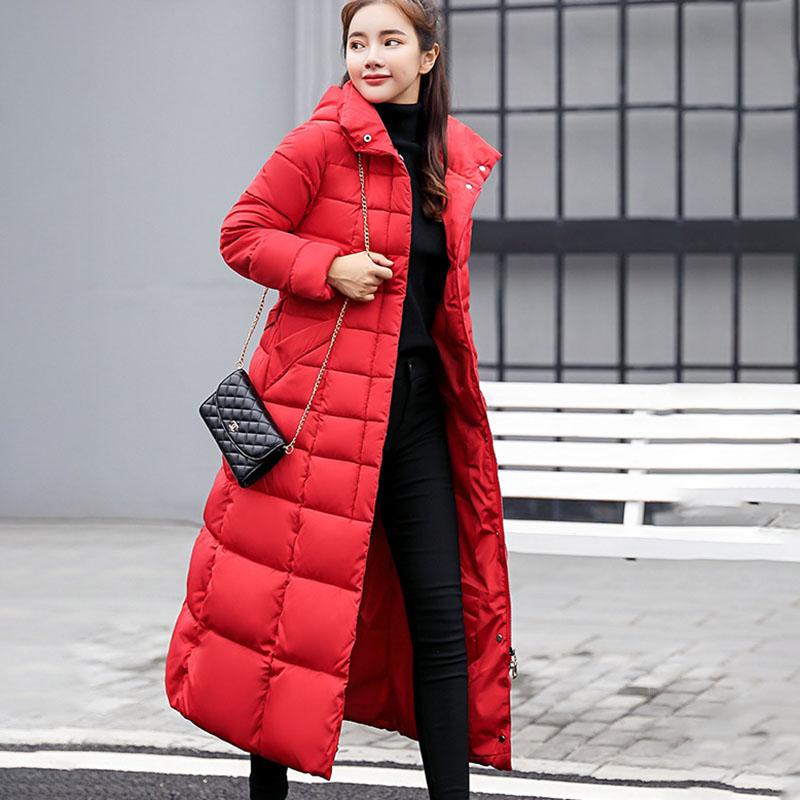 Down Padded Jacket Women's Long Parkas Winter Clothing Korean Slim Over-the-knee Thickened Down Jacket Cotton Jacket
